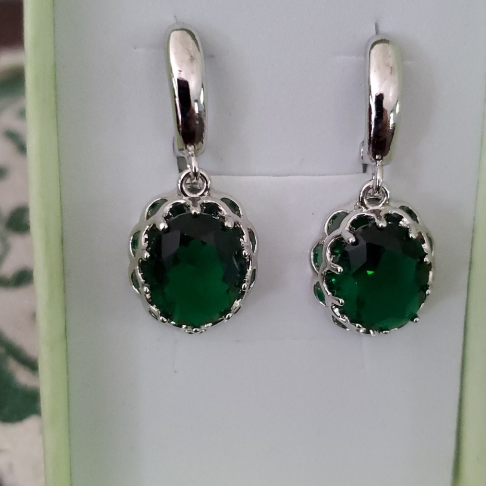 Sterling Silver Zircon 925 Stamped Green Earrings